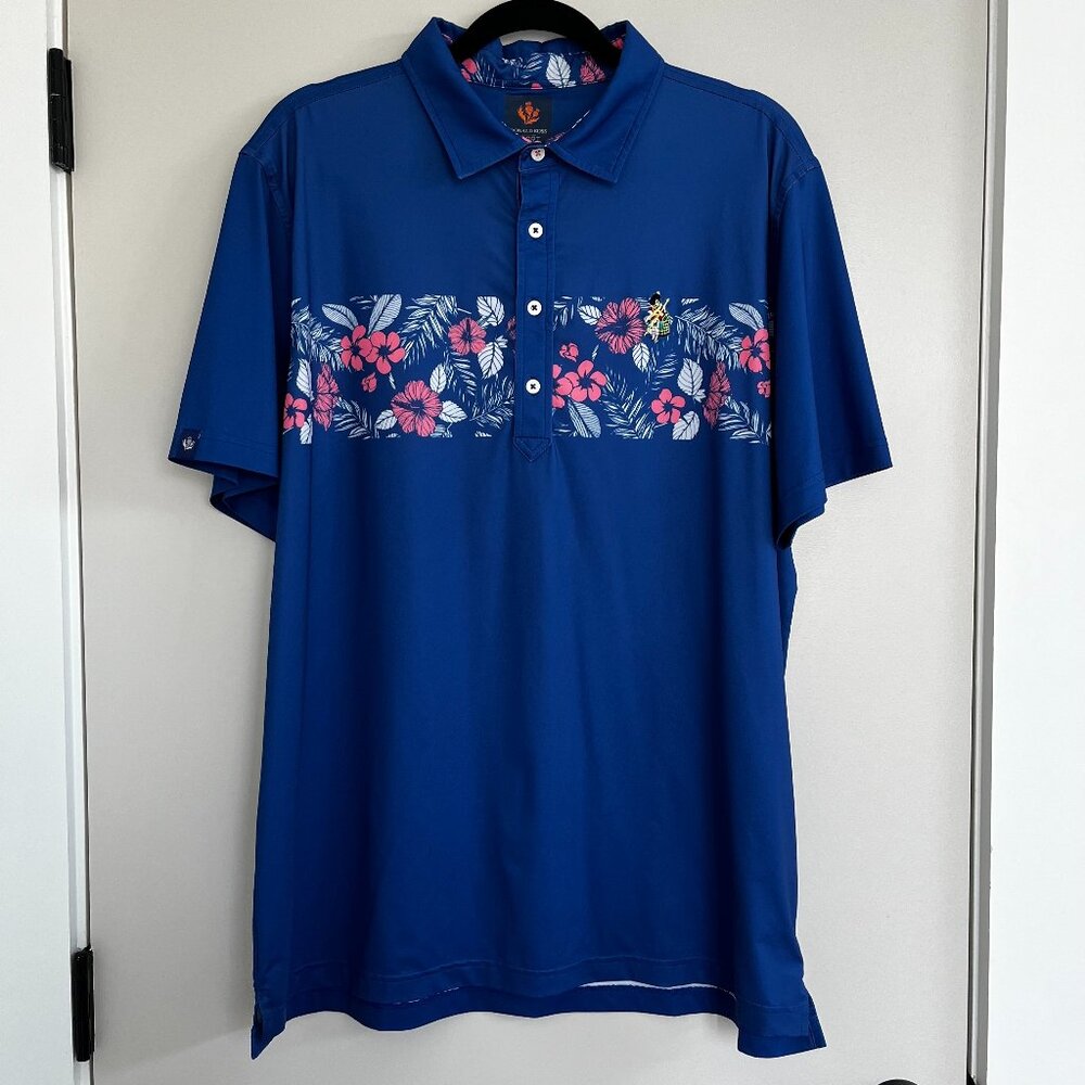 Like New Donald Ross Polo Sport Fit Blue and Pink Hibiscus Size Large